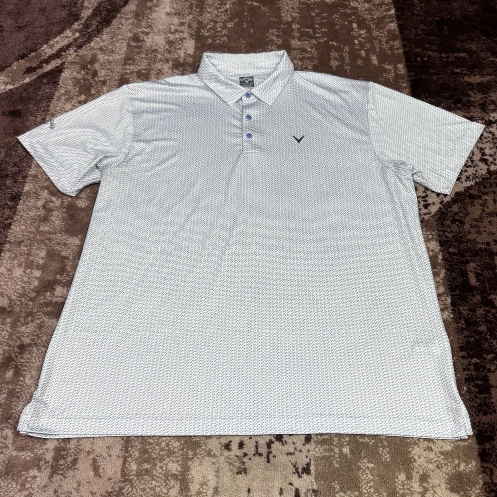 Callaway Polo Golf Shirt Mens 2XL White‎ All Over Print Short Sleeve Stretch